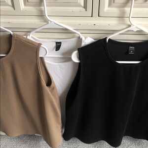 3 Ribbed Sleeveless Tank Tops — Black, White, Tan